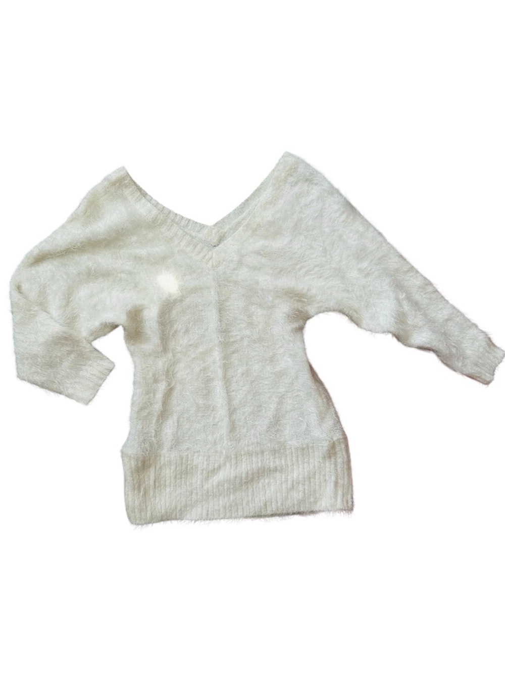 bebe Cream V-Neck Fuzzy Women's Sweater
